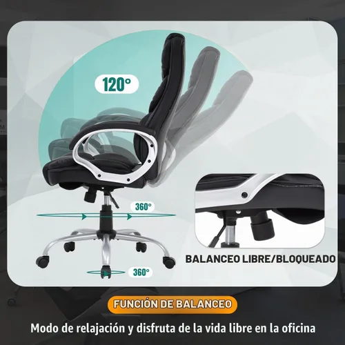 Vista 4 de Silla de oficina ergonómica con respaldo alto de cuero para oficina y escritorio de computadora O10, Negro