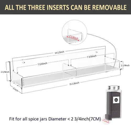 Vista 6 de Sezanrpt Estante acrílico para especias de montaje en pared, estantes colgantes para condimentos, tarros de especias de cocina, organizador