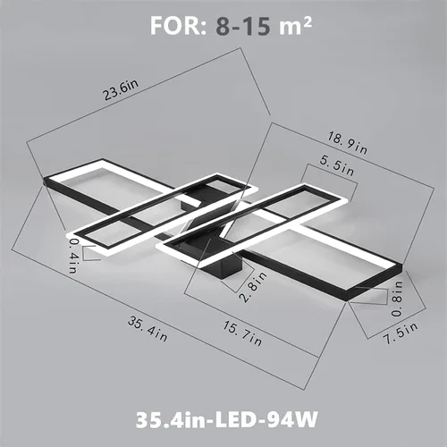 Vista 6 de SMG Moderna lámpara de techo LED para dormitorio, lámpara LED regulable de 35 pulgadas, lámpara de techo de diseño cuadrado de montaje empotrado