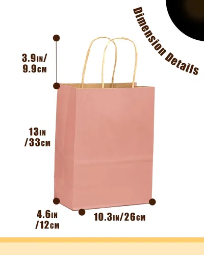 Vista 5 de qiqee Bolsas grandes de papel kraft con asas de 13 x 10 x 5 pulgadas, 32 bolsas de papel de regalo, bolsas de color sólido rosa brillante