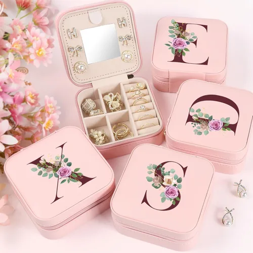 Vista 6 de Joyero pequeño con inicial, estuche organizador de joyas de viaje, estuche de joyería pequeño personalizado, estuche organizador de joyas, caja