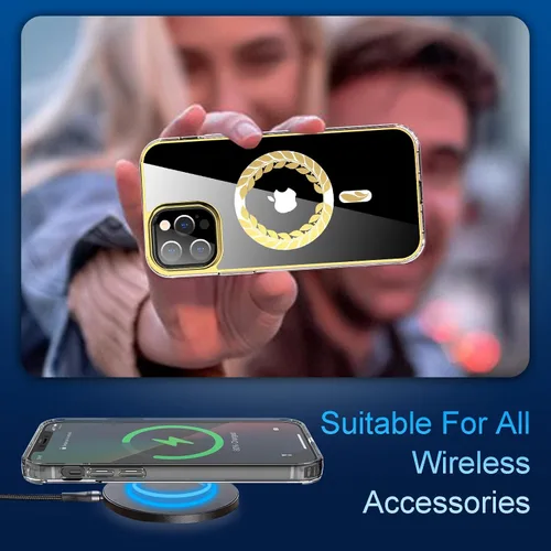 Vista 6 de Hasaky Funda magnética diseñada para iPhone 12 Pro Max de 6.7 pulgadas, compatible con MagSafe, purpurina brillante transparente [no amarillento]