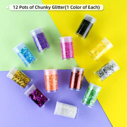 Vista 4 de 12 colores de purpurina gruesa para la cara, sin pegamento, cosmética para el cuerpo, uñas, ojos, arte del cabello, vaso de resina holográfica