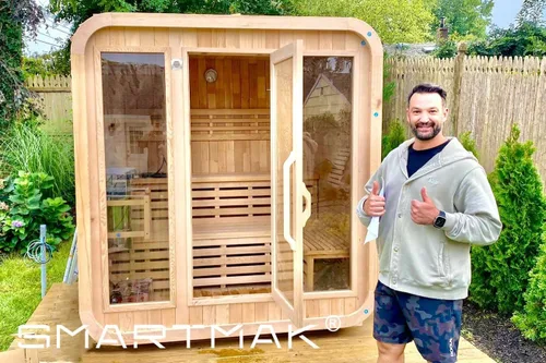 Vista 3 de Smartmak 4-10 persona modificada para requisitos particulares al aire libre sitio de sauna de vapor de madera, spa tradicional de madera de cedro