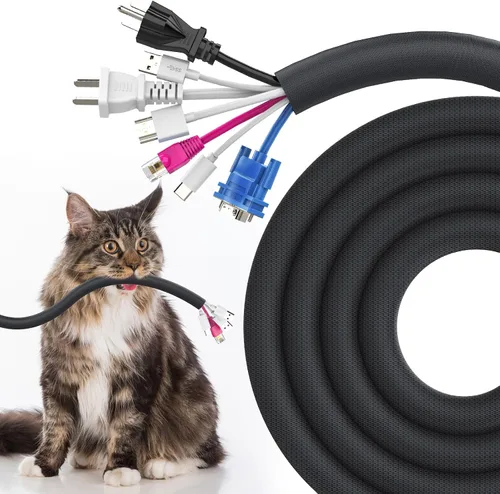 Vista 15 de UOMTFAI Protector de Cable para Perros y Gatos 3.05m - 1/2 pulgada, Funda Flexible para Cables para una Fácil Gestión de Cables, Protege los Cables