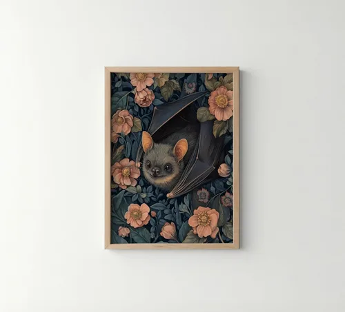 Vista 12 de Póster de Arte de Murciélago, Estilo William Morris Retro de Mediados de Siglo Botánico Victoriano Academia Oscura Decoración Gótica Galería 10a