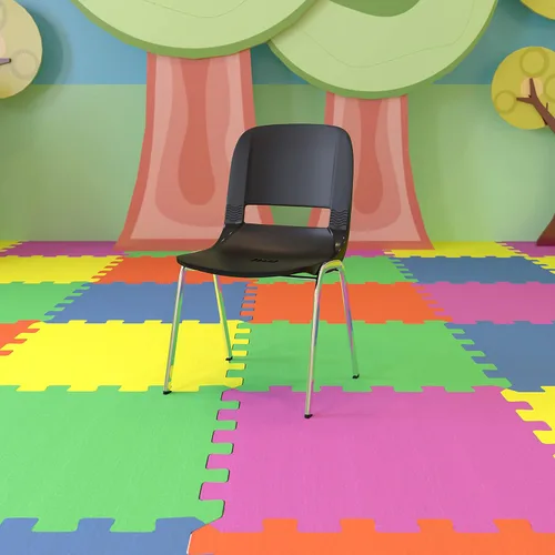 Vista 10 de EMMA + OLIVER Silla apilable ergonómica negra con marco negro y asiento de 16 pulgadas de alto
