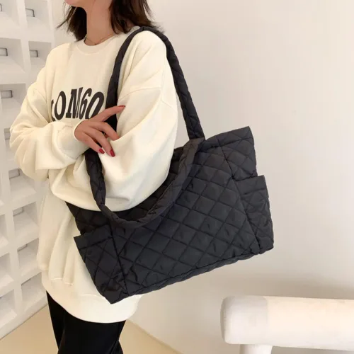 Vista 2 de JQWYGB Bolsa acolchada para mujer, bolsa acolchada de algodón, ligera, acolchada, de hombro
