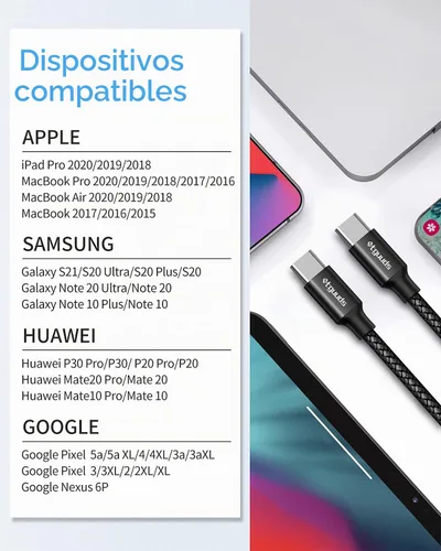 Vista 7 de etguuds Cable largo USB C a USB C de 10 pies, cable de carga rápida de 60 W Negro