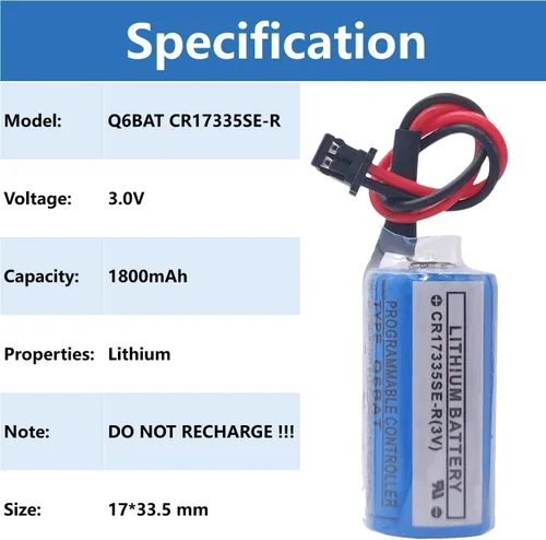 Vista 2 de 20PCS Q6BAT CR17335SE-R 3V 1800mAh Lithium Battery Replacement Battery for Q25PRHCPU Q170HBATC QNS FANUC System