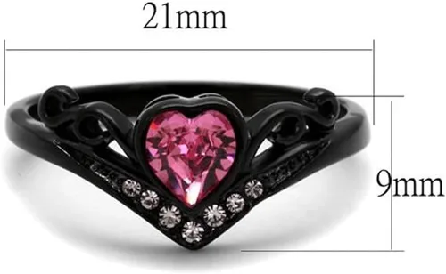 Vista 3 de Marimor Jewelry Anillo de moda de corazón de acero inoxidable negro con circonita rosa de corte redondo para mujer, talla 5-10