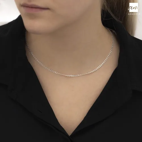 Vista 2 de Amberta 925 Sterling Silver 2.3 mm Heart Chain Necklace Various Styles