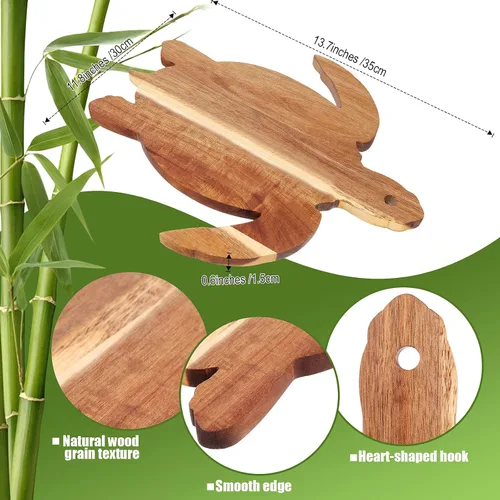 Vista 3 de Tabla de cortar de madera de acacia con tortugas marinas, tabla de pan de madera de 14 x 12 pulgadas, plato de queso para servir charcutería