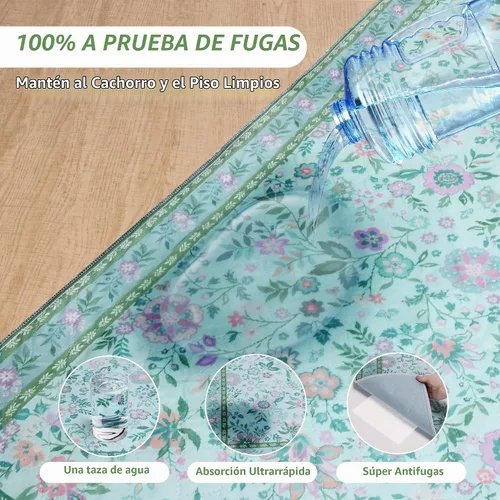 Vista 3 de Almohadillas lavables para orina para perros, paquete de 2 almohadillas reutilizables súper absorbentes para cachorros con patrones de flores Verde