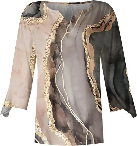 Vista 2 de Camisetas de otoño para mujer, blusas sueltas casuales con cuello en V estampadas, blusas de manga 34