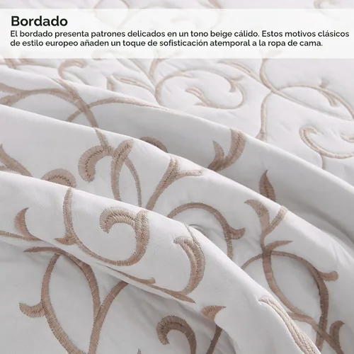 Vista 5 de Querencia Colcha de Algodón Tamaño King – Colcha Bordada de Algodón Beige Tostado Sobrecama, Ropa de Cama Toile de Campo Francés, Juego de Sobrecama