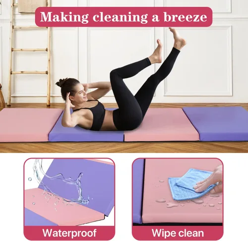 Vista 5 de Colchoneta de gimnasia plegable de 6 x 4 x 2 pulgadas de grosor, para gimnasio en casa, antideslizante, portátil, con asas de transporte, para niños