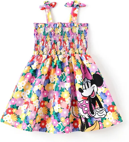 Vista 19 de Disney Vestido de princesa Frozen, Elsa, Minnie Stitch, para niña, con lazo, tirantes fruncidos, traje de verano, para fiesta de cumpleaños, 2-9 años