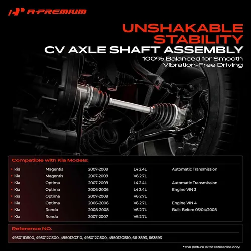 Vista 2 de A-Premium Conjunto de eje CV del lado del conductor delantero izquierdo para modelos Kia Compatible con Magentis 2007-2009, Optima 2006-2009