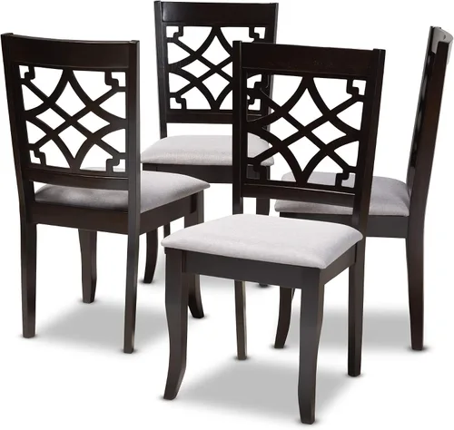 Vista 13 de Baxton Studio Mael - Juego de 2 sillas de comedor y sillas de comedor tapizadas de tela gris y acabado marrón oscuro de madera