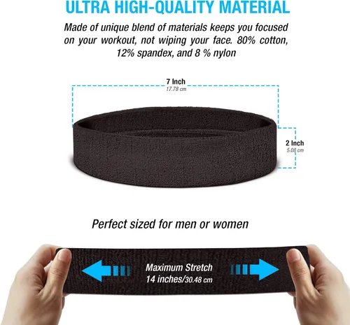 Vista 3 de Suddora Diadema de entrenamiento para hombres y mujeres, banda deportiva que absorbe la humedad, bandas de tela de rizo de algodón ligero