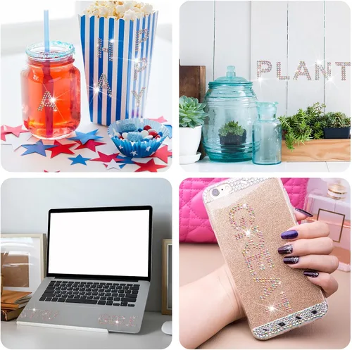 Vista 7 de Zonon 136 piezas calcomanías para planchar con diamantes de imitación, letras grandes con purpurina brillante del alfabeto, borde de piedras