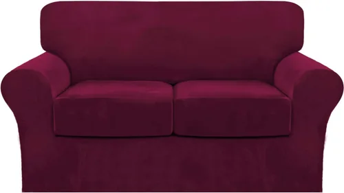 Vista 10 de FantasDecor Fundas de terciopelo para sofá de 2 piezas para sala, con cojín individual, protector elástico de muebles para mascotas, lavable a Negro
