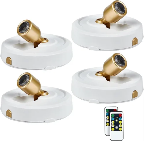 Vista 17 de Paquete de 2 Focos LED Inalámbricos a Batería para Cuadros, Luces de Disco con 2 Controles Remotos, Foco Adhesivo Regulable con Temporizador