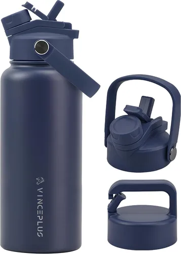 Vista 25 de Botella de agua de acero inoxidable de 32 onzas con tapa 2 en 1, botella de agua aislada al vacío de triple pared, a prueba de fugas, asa