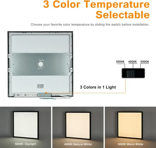 Vista 2 de Luces LED de panel de montaje en superficie negras 2x2, 40W-30W-20W y 5000K-4000K-3000K seleccionables, regulables de 0-10V, cuadradas, para cocina