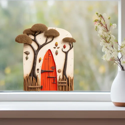 Vista 3 de African Village Savannah Tree House Decor - Adhesivo de pared para puerta de hadas