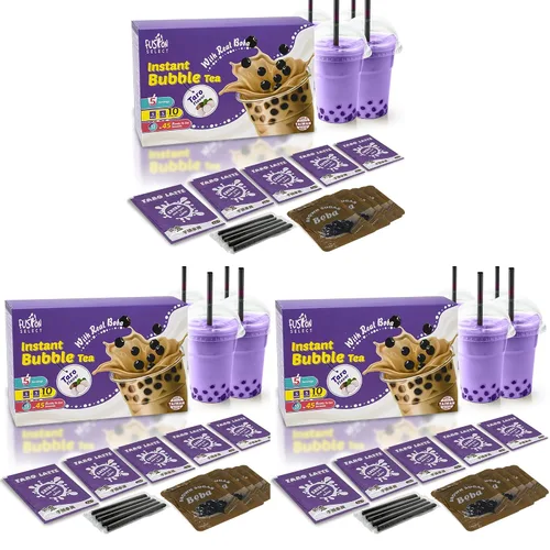 Vista 14 de Fusion Select Juego de 5 paquetes de té de burbujas de taro, mango, melaza, fresa con perlas de tapioca extra ricas, pajitas
