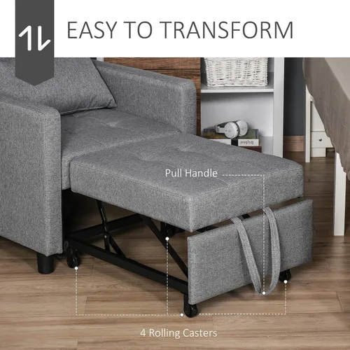 Vista 7 de HOMCOM Sofá convertible tumbona de cama multifuncional reclinable con tela tapizada copetuda, respaldo de ángulo ajustable y almohada, color gris