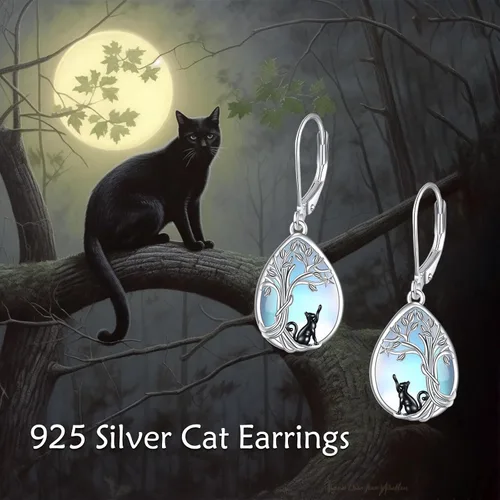 Vista 2 de Aretes de aro de plata de ley 925 con piedra de luna y piedra de luna y ópalo de lágrima y ópalo larimar, turquesa, ónix negro, ónix rosa, cuarzo