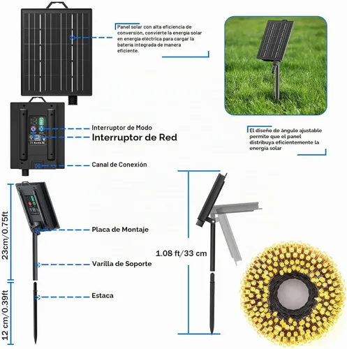 Vista 9 de SOLARBABY Luces solares de Navidad al aire libre, cadena de luces de 142 pies con 400 LED de blanco cálido para exteriores con control remoto, 19