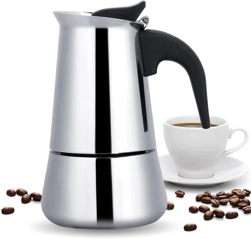 Vista 10 de Cafetera de café expreso, cafetera portátil de acero inoxidable, cafetera expreso, clásica para el hogar, la oficina (3.3 fl oz)