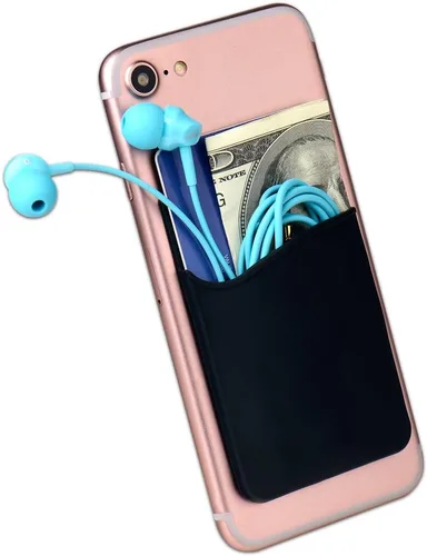 Vista 2 de SHANSHUI - Soporte para tarjeta de crédito de silicona, compatible con todos los teléfonos iPhone, Android y la mayoría de los teléfonos Negro x3