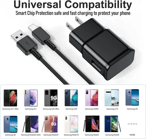 Vista 2 de Para Samsung Galaxy S10/S9/S8 Paquete de 2 cargadores de teléfono Android adaptativos con USB tipo C cable de carga rápida para Galaxy