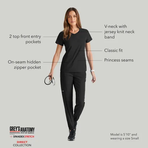 Vista 4 de BARCO Grey's Anatomy Spandex Stretch Direct - Camiseta médica con cuello en V para mujer