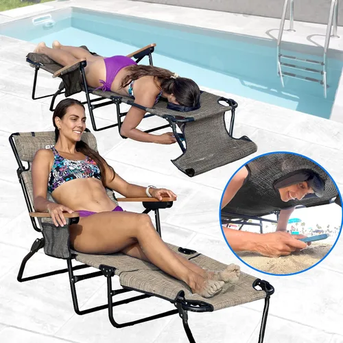 Vista 7 de EasyGo Product FLIP - Tumbona para patio, orificios para cara y brazos, 4 patas, material textileno, 6 posiciones, almohada reclinable