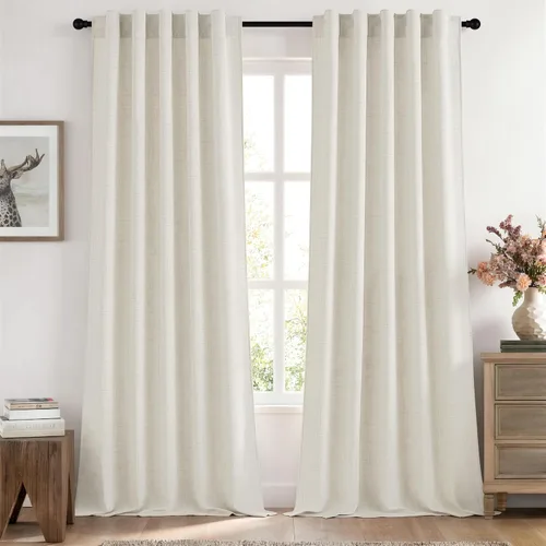 Vista 29 de MIULEE - Cortinas de lino sintético de 96 pulgadas de largo, 2 paneles, cortina semitransparente natural con pestaña trasera, bolsillo para barra