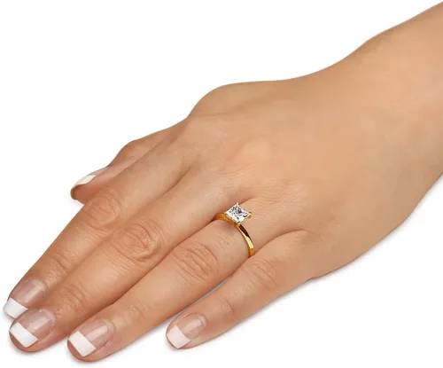 Vista 3 de Anillo de compromiso solitario de cuatro puntas de oro amarillo sólido de 14 k con borde de cuchillo y circonita cúbica de 1.0 quilates.