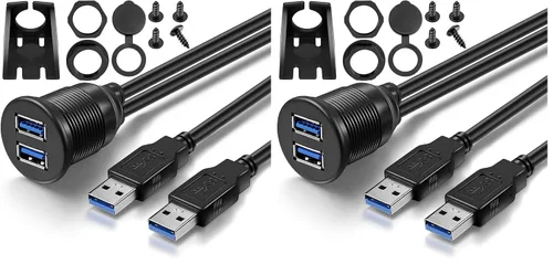 Vista 8 de Cable de extensión USB 3.0 de 2 puertos, montaje empotrado, adaptador de panel de tablero de instrumentos para automóvil, camión, barco