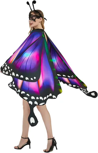 Vista 5 de Disfraz de mariposa de Halloween para mujeres y niñas, tamaño grande, alas de mariposa reversibles de doble cara para adultos y niños