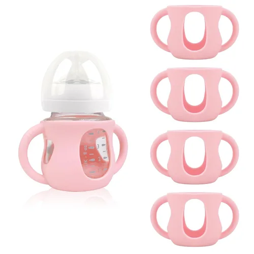 Vista 10 de 2 paquetes de fundas de silicona para biberones de vidrio Philips Avent, fundas para biberones de bebé resistentes a caídas sin BPA con asas A-rosa