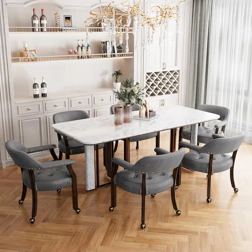 Vista 58 de Juego de 2 sillas de comedor con ruedas, poliuretano gris antiguo Gris (Antique Grey)