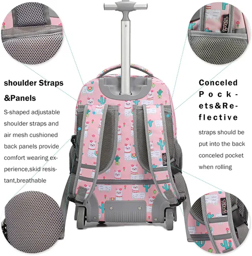 Vista 7 de Tilami Mochila con ruedas, mochila para laptop de 19 pulgadas con ruedas y lonchera