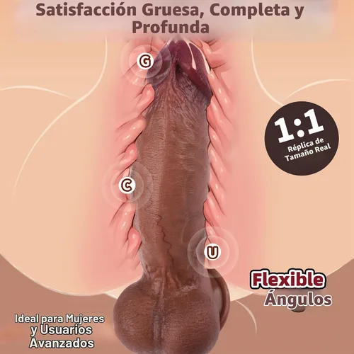 Vista 3 de Consolador enorme curvado de 8 pulgadas de grosor para mujeres, juguete sexual realista de silicona de doble densidad con forma de vientre completo
