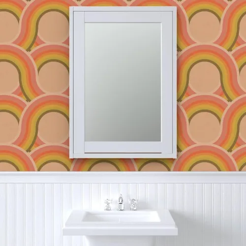 Vista 9 de Papel tapiz para despegar y pegar, papel tapiz retro texturizado vintage geométrico 70S 1960S personalizado extraíble Spoonflower