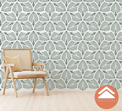 Vista 5 de STENCILOGY® / Danubio - Plantilla de pared XL de 23 "x 38", hoja de palma, plantillas de pared grandes para pintura, plantilla de pared floral grande